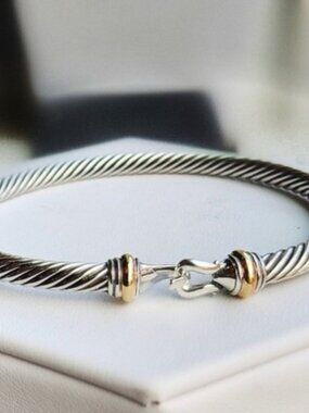 David Yurman 4mm Buckle Cable Bracelet in sterling silver with 18K Gold